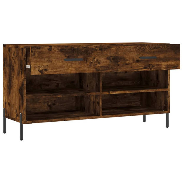 The Living Store Schoenenbank - Gerookt Eiken - 102 x 35 x 55 cm - Duurzaam hout - 2 lades - 4 planken