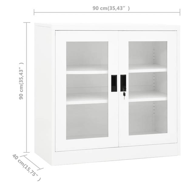 The Living Store Archiefkast - Staal - Gehard glas - 90 x 40 x 90 cm - Wit