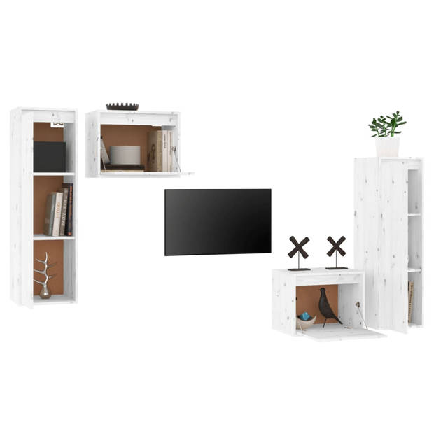 The Living Store Televisiemeubel Hangkast - 45x30x35 cm - 30x30x100 cm - Massief grenenhout - Wit