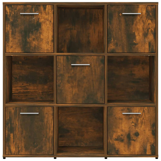 The Living Store Boekenkast Gerookt Eiken - 90 x 30 x 90 cm - 9 Vakken (5 met deuren)