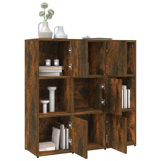 The Living Store Boekenkast Gerookt Eiken - 90 x 30 x 90 cm - 9 Vakken (5 met deuren)