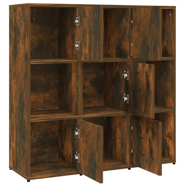 The Living Store Boekenkast Gerookt Eiken - 90 x 30 x 90 cm - 9 Vakken (5 met deuren)