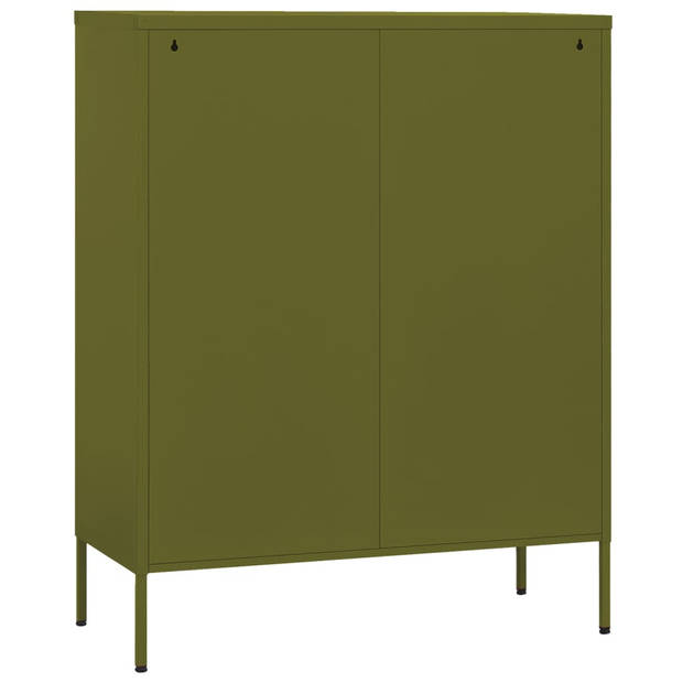 The Living Store Opbergkast - Stalen kast - Olijfgroen - 80 x 35 x 101.5 cm - Met 4 deuren