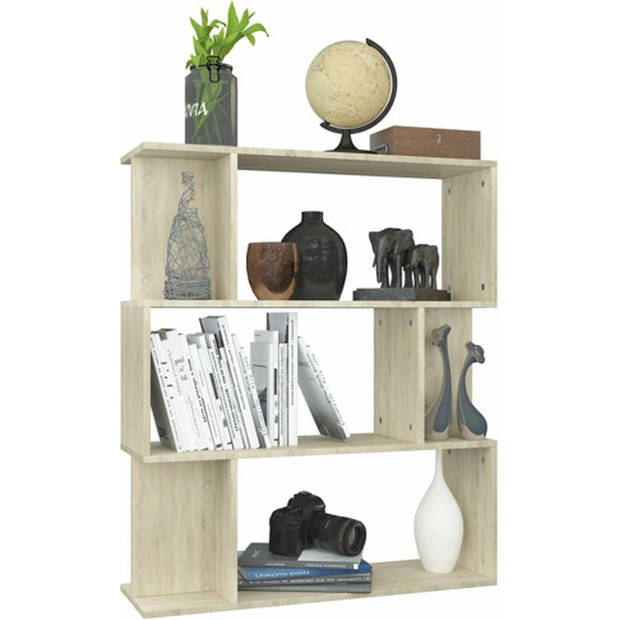 The Living Store Boekenkast Sonoma Eiken - 80x24x96cm - 3 grote vakken en 6 kleine vakken