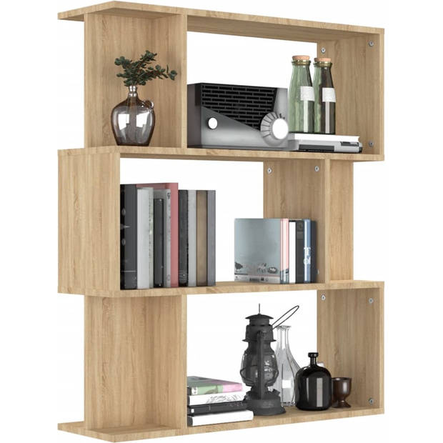 The Living Store Boekenkast Sonoma Eiken - 80x24x96cm - 3 grote vakken en 6 kleine vakken