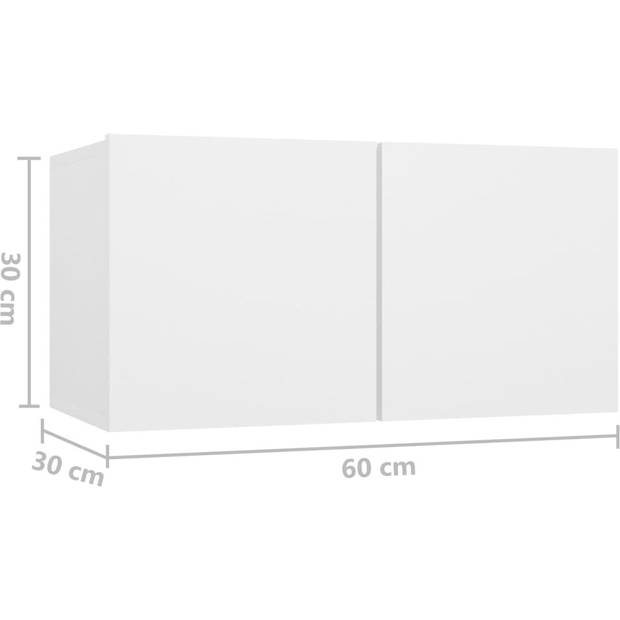 The Living Store Spaanplaat Televisiemeubelset - Hangend - Diverse vakken - Wit - 7x 60x30x30cm + 1x 30.5x30x90cm