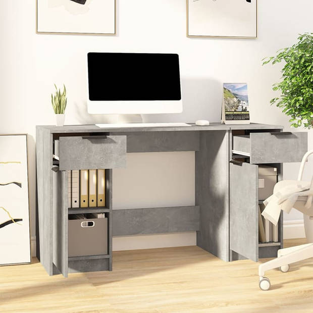 The Living Store Bureau - Betongrijs - 100 x 50 x 75 cm - Met bijzetkast