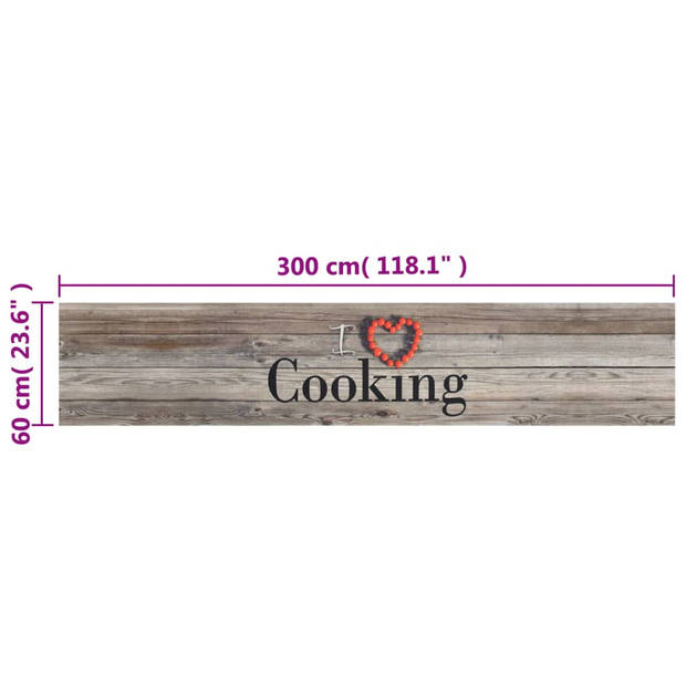 The Living Store Keukenmat - Keukenmat - 300 x 60 cm - Cookingprint Grijs - Fluwelen speelgoedlaag