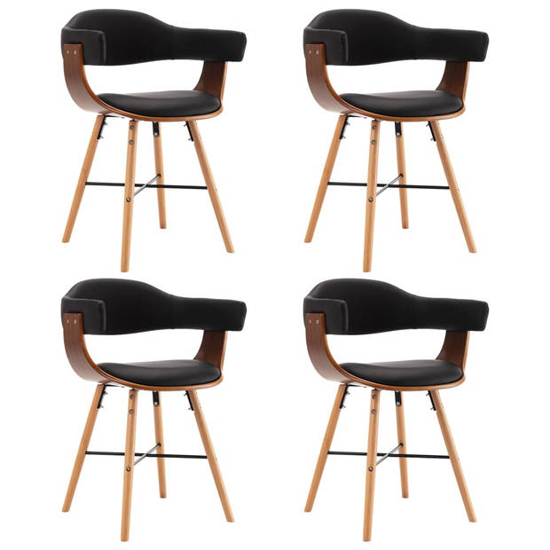 The Living Store Eetkamerstoelen - Set van 4 - Armleuningen - Kunstleer - Zwart - 52.5 x 47 x 75.5 cm