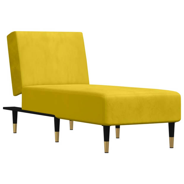 The Living Store Chaise Longue Geel Fluweel - 55x140x70 cm - Verstelbaar