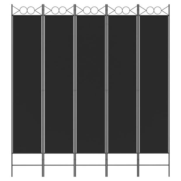 The Living Store Kamerscherm 5 panelen - 200 x 220 cm - Inklapbaar - Zwart stof