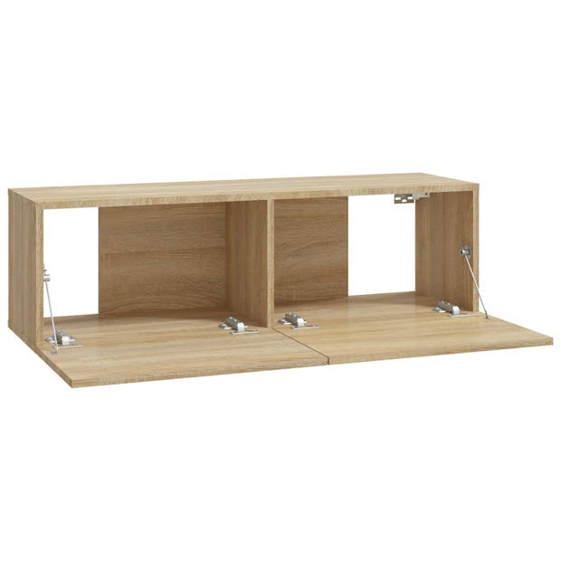 The Living Store Wandgemonteerd TV-meubel - Sonoma Eiken - Bewerkt Hout - 100 x 30 x 30 cm - Praktische Deuren