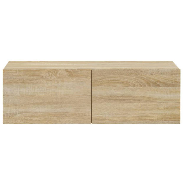 The Living Store Wandgemonteerd TV-meubel - Sonoma Eiken - Bewerkt Hout - 100 x 30 x 30 cm - Praktische Deuren