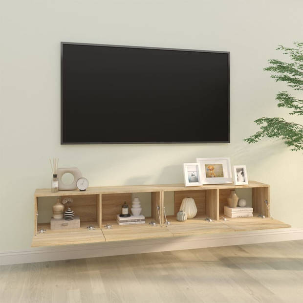 The Living Store Wandgemonteerd TV-meubel - Sonoma Eiken - Bewerkt Hout - 100 x 30 x 30 cm - Praktische Deuren