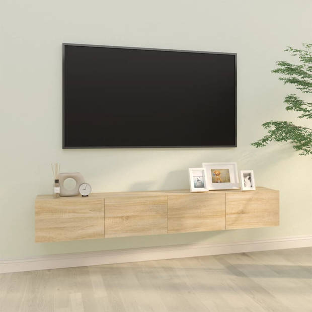 The Living Store Wandgemonteerd TV-meubel - Sonoma Eiken - Bewerkt Hout - 100 x 30 x 30 cm - Praktische Deuren