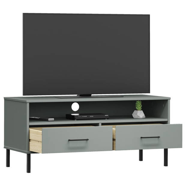 The Living Store OSLO TV-meubel - 106 x 40 x 46.5 cm - massief grenenhout - grijs - 2 lades