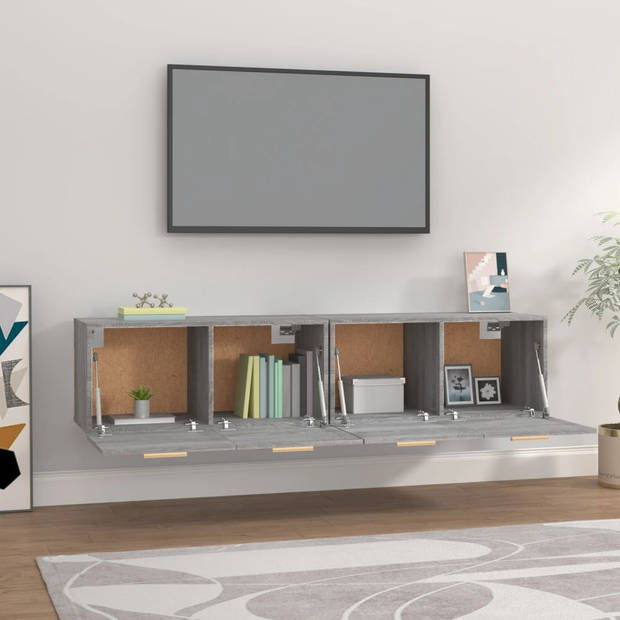 The Living Store Wandkast - Hangkast - 80 x 35 x 36.5 cm - Ken- Stijlvol en praktisch - Kleur- Grijs Sonoma Eiken