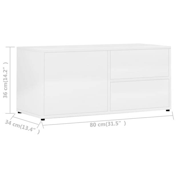 The Living Store Tv-meubel Classic - Hoogglans wit - 80x34x36 cm - 2 lades en 1 vak