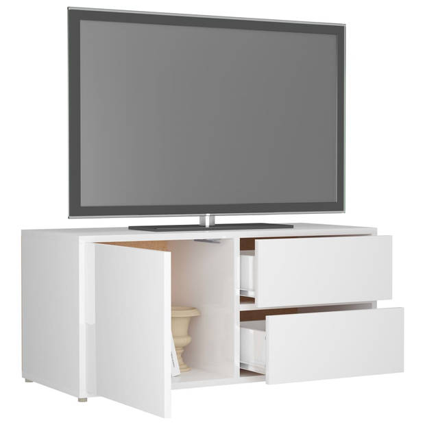 The Living Store Tv-meubel Classic - Hoogglans wit - 80x34x36 cm - 2 lades en 1 vak