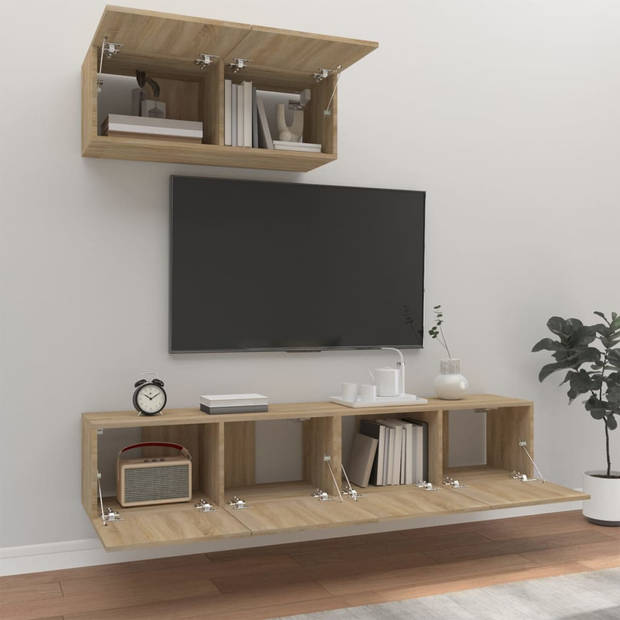 The Living Store TV-meubelset - sonoma eiken - 80x30x30 cm - 3 stuks