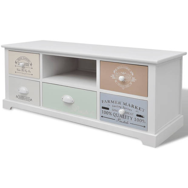 The Living Store TV-Hifi Stand Franse Landelijke Stijl - 100x35x40 cm - 5 Lades