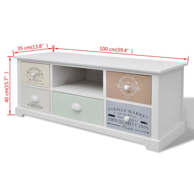 The Living Store TV-Hifi Stand Franse Landelijke Stijl - 100x35x40 cm - 5 Lades