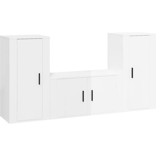 The Living Store TV-meubelset - Hoogglans wit - 80 x 34.5 x 40 cm - 2 x 40 x 34.5 x 80 cm - Bewerkt hout