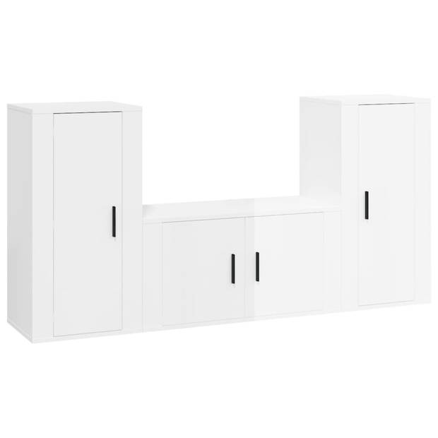 The Living Store TV-meubelset - Hoogglans wit - 80 x 34.5 x 40 cm - 2 x 40 x 34.5 x 80 cm - Bewerkt hout