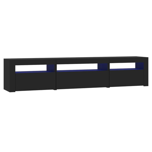 The Living Store tv-meubel - zwart - 195 x 35 x 40 cm - met RGB LED-verlichting - bewerkt hout