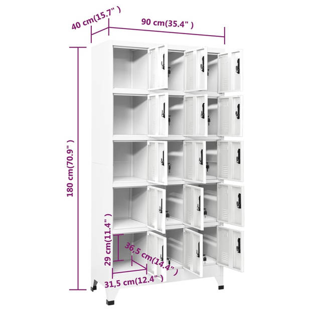 vidaXL Lockerkast 90x40x180 cm staal wit