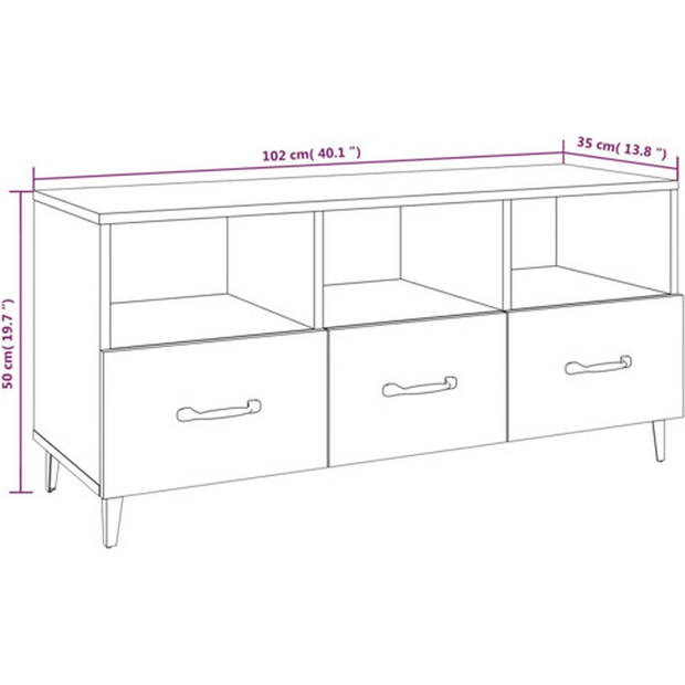 The Living Store Televisiemeubel Sonoma Eiken - Media-kast 102x35x50 cm - Stevig en Ruimtebesparend