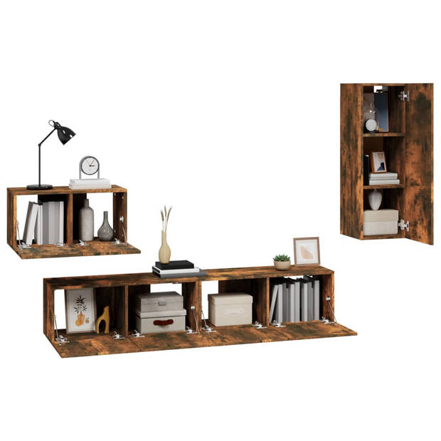 The Living Store Televisiemeubelset Gerookt Eiken - Twee 80x30x30cm - één 60x30x30cm en één 30.5x30x90cm meubel