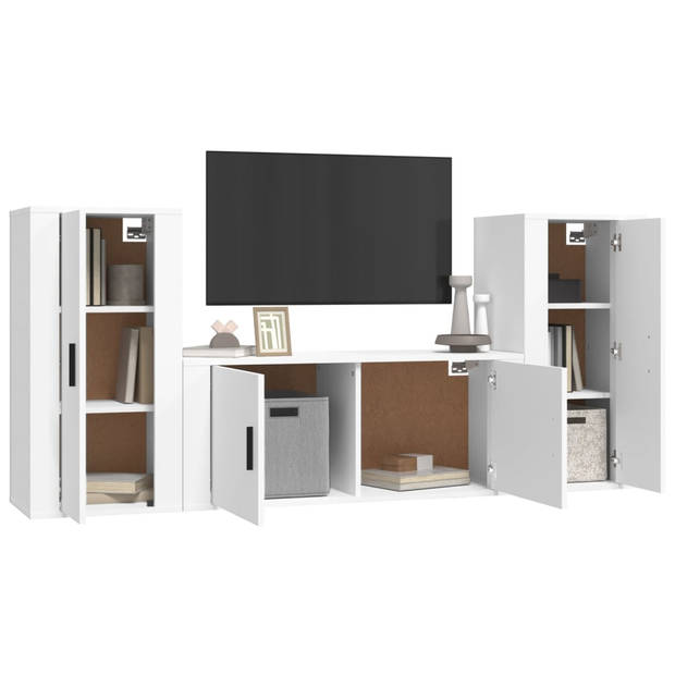 The Living Store Televisiekastenset - Klassiek design - Wandgemonteerd - Wit - Hout - 100x34.5x40cm - 40x34.5x80cm