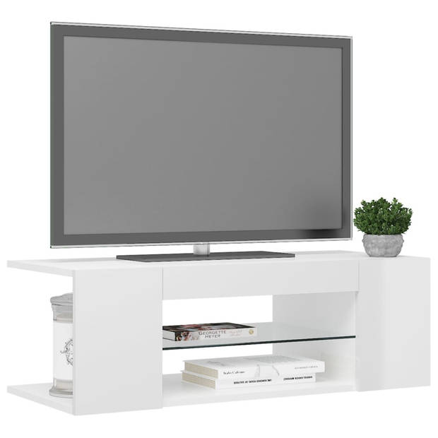 The Living Store TV-meubel LED-verlichting - Hifi-kast - RGB - Hoogglans wit - 90x39x30cm