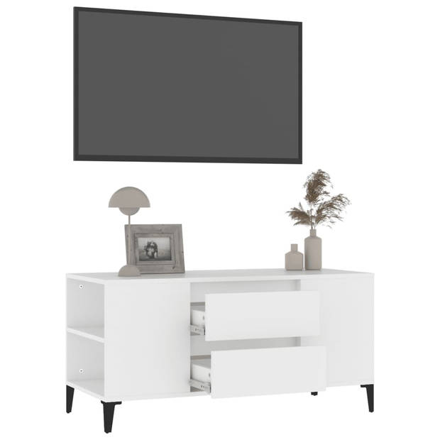 The Living Store Tv-meubel - Industrieel - 102 x 44.5 x 50 cm - Wit - Hout - Metaal