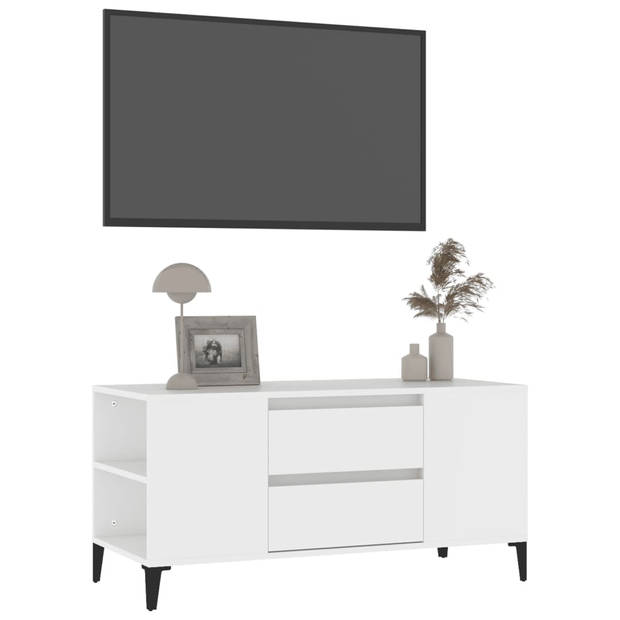 The Living Store Tv-meubel - Industrieel - 102 x 44.5 x 50 cm - Wit - Hout - Metaal