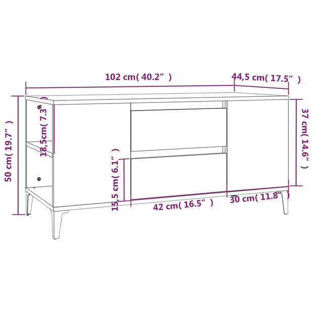 vidaXL Tv-meubel 102x44,5x50 cm bewerkt hout grijs sonoma eikenkleurig