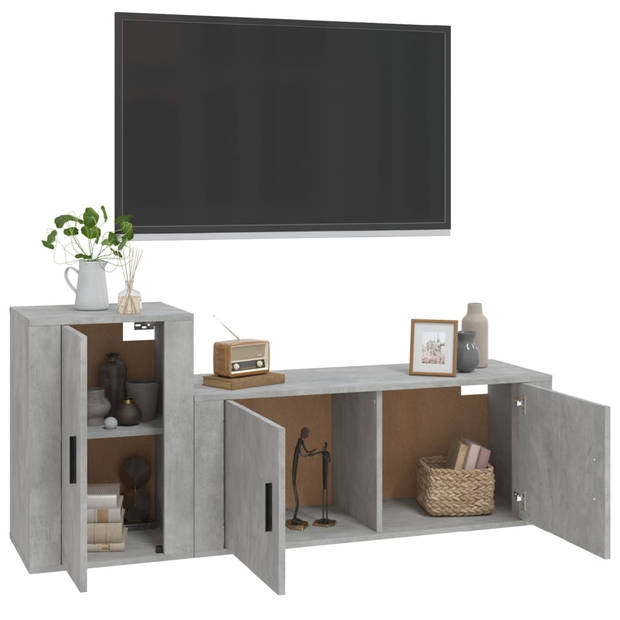 The Living Store TV-meubel Betongrijs 100x34.5x40cm + 40x34.5x60cm - Klassiek ontwerp met wandgemonteerde functie