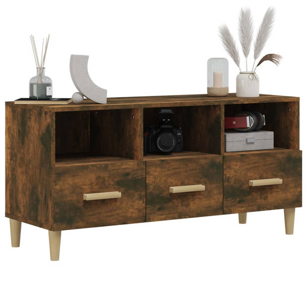 The Living Store TV-meubel Gerookt Eiken - Massief hout - 102 x 36 x 50 cm