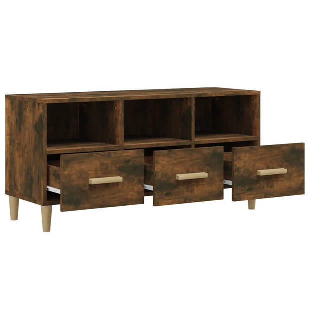 The Living Store TV-meubel Gerookt Eiken - Massief hout - 102 x 36 x 50 cm