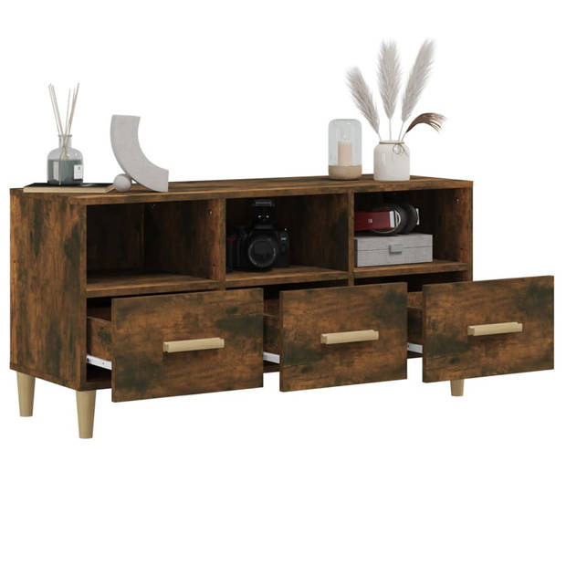 The Living Store TV-meubel Gerookt Eiken - Massief hout - 102 x 36 x 50 cm