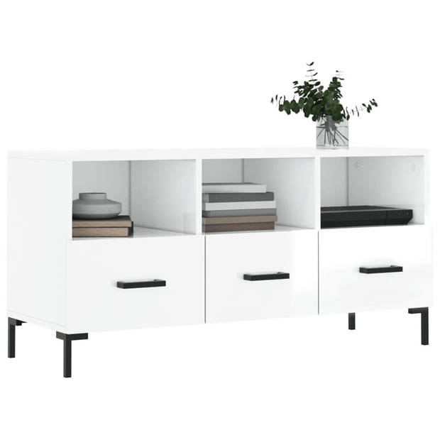 The Living Store TV-meubel hoogglans wit - bewerkt hout - ijzer - 102 x 36 x 50 cm - opberger