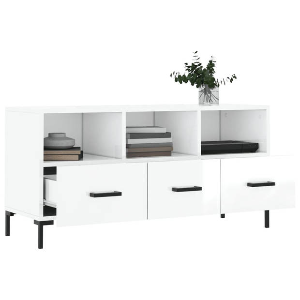 The Living Store TV-meubel hoogglans wit - bewerkt hout - ijzer - 102 x 36 x 50 cm - opberger