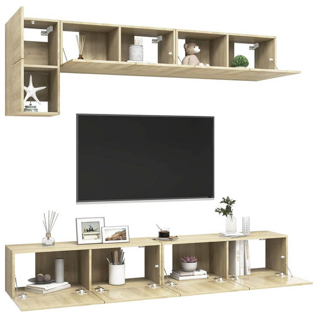 The Living Store TV-meubelset 60x30x30 - Sonoma eiken - 1x60 - 2x80 - 2x100 cm