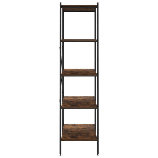 The Living Store Opbergrek - Staal en Hout - 80x40x163 cm - Zwart/Donkerhout