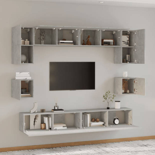 The Living Store TV-meubelset - Betongrijs bewerkt hout - 60x30x30 cm - 80x30x30 cm - 100x30x30 cm - 30.5x30x30 cm