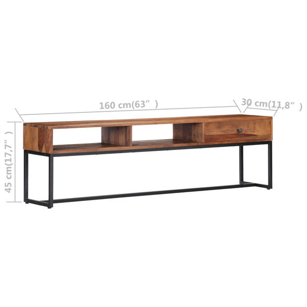 The Living Store Sheeshamhouten Tv-meubel - 160x30x45 cm - Lade en 2 open vakken