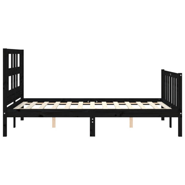 vidaXL Bedframe met hoofdbord massief hout zwart 140x190 cm