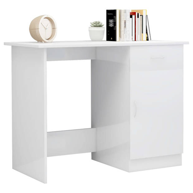 The Living Store Bureau Bureau Modern Hoogglans Wit 100x50x76 cm - Met lade en deur