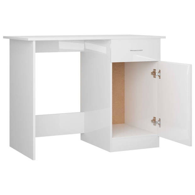 The Living Store Bureau Bureau Modern Hoogglans Wit 100x50x76 cm - Met lade en deur